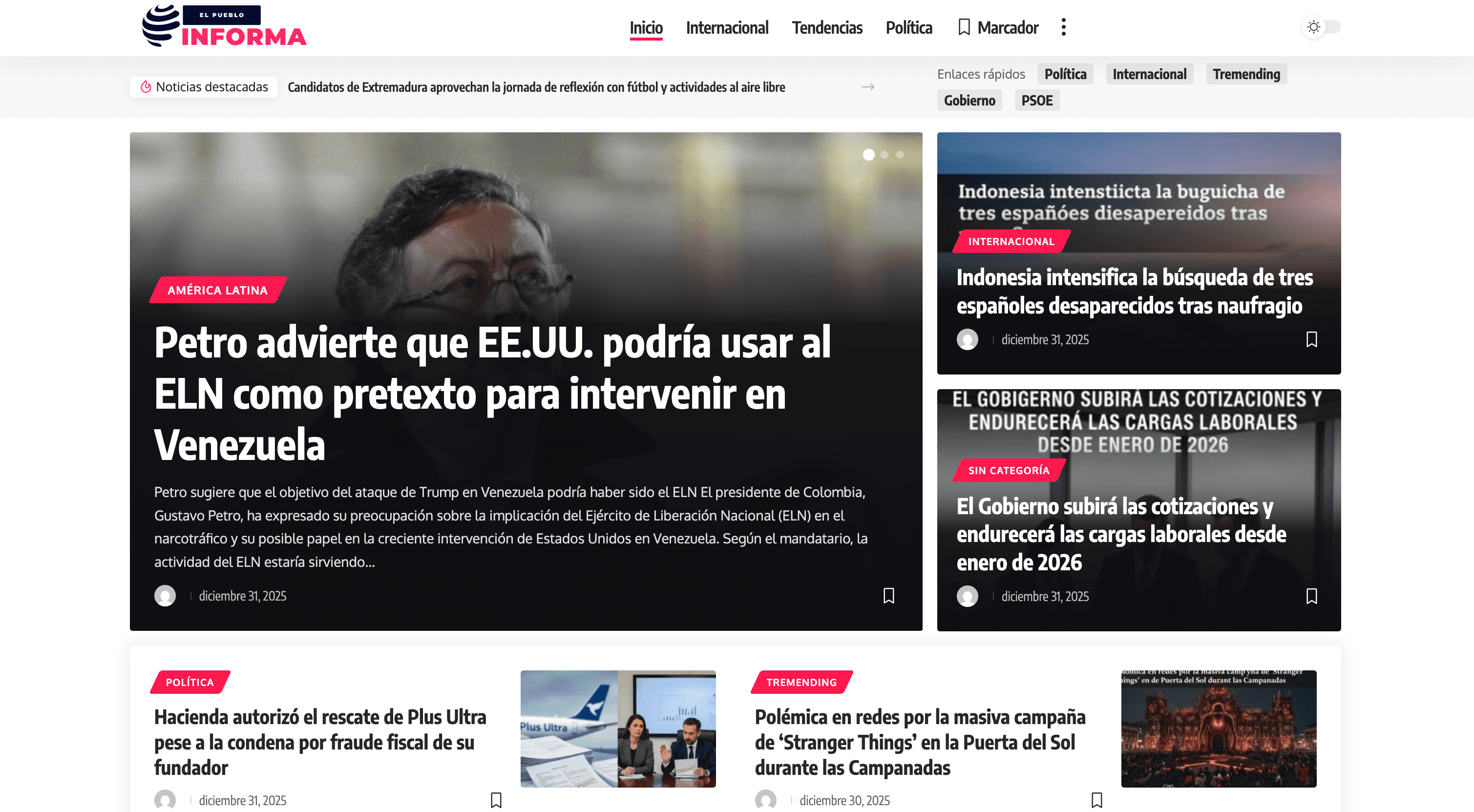 Homepage of El Pueblo Informa, a Spanish news site whose AI-written articles are published to WordPress automatically